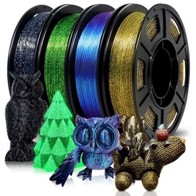 Abbildung von Eono Filament PLA Mehrfarbig Glitzer 1.75mm(± 0,03 mm), 3D Druck Bunt für FDM Drucker, 250g*4 Sätze Galaxy ähnlicher Glitzereffekt