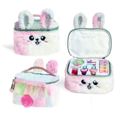 Abbildung von MARTINELIA Schminkkoffer Kaninchen aus Kunstpelz Make up Set für Kinder Schönheitsset Mädchen Nagellack, Lippenstift, Lidschatten &amp; Aufbewahrungskoffer Geschenkbox