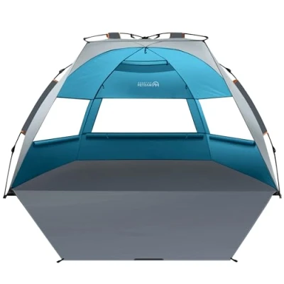 Abbildung von OutdoorMaster Strandmuschel Pop Up, 3 4 Personen Strandzelt mit UPF 50+ UV Schutz, einfacher Aufbau in 60 Sekunden, wetterfestes Campingzelt abnehmbarem Dachfenster (Ocracoke Küste)