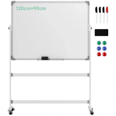 Abbildung von HOMCOM Magnettafel Doppelseitiges magnetisches, drehbares mobiles, (Schreiben Whiteboard, 1 tlg., Schreibtafel), 120 x 90cm, mit Ständer, für Home Office, Klassenzimmer, Weiß