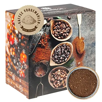 Abbildung von Corasol Premium Flavoured Coffee Kaffee Adventskalender mit 24 aromatisierten Kreationen, gemahlen für Genießer (240 g)