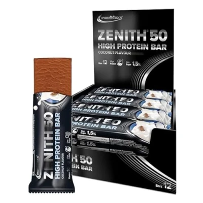 Abbildung von ZENITH 50 XL Protein Bar Coconut 12 x High Riegel 100g mit 50% Eiweiß pro Riegel, Low Sugar Snack fürs Muskeltraining, cremiger Umhüllung