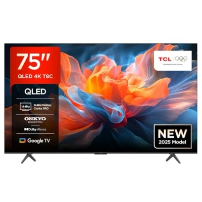 Abbildung von TCL 75T8C 75 Zoll QLED 4K HDR UHD Fernseher, Smart Google TV Dolby Vision &amp; Atmos, 144Hz Motion Clarity Pro, FreeSync, Onkyo 2.1 Sound, Sprachsteuerung, Kompatibel mit Assistant