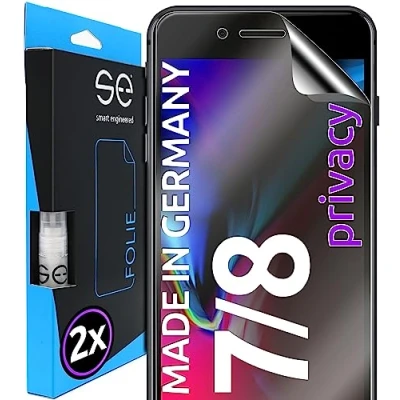 Abbildung von 2x se® 3D SCHUTZFOLIE Privacy für Apple iPhone 8 ,Blickschutz entspiegelt, 100% Fingerabdruck &amp; FaceID kompatibel, anti Fingerabdrücke, Stoß Kratzfest, hüllenfreundlich, produziert in Deutschland