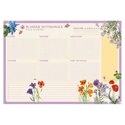 Abbildung von Grupo Erik Wochenplaner Tischkalender Block A3 Kalender Planer Botanical Wild Flowers Schreibunterlage auf Italienisch