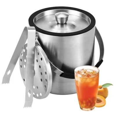 Abbildung von 1.6L Eiswürfelform, Eiskübel mit deckel,Eiswürfelbehälter edelstahl Clips und Sieb, ideal für Partys, Bier, Cocktailbars, Champagner Obst,zur zum Kühlen von Getränken