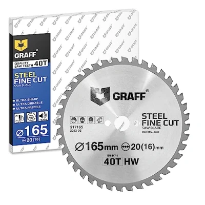 Abbildung von GRAFF Sägeblatt 165x20 Metall Aluminium Baustahl Metallrohre Kreissägeblatt mm für Kappsäge, Tauschsäge, Tischkreissäge, Akku Handkreissäge Professional