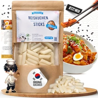 Abbildung von asiafoodland Reiskuchen natur Reis Sticks Rice Cake Reisnudeln für z.B. Tteok bokki/Topokki, 1er Pack (1 x 400g)