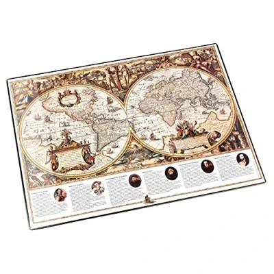 Abbildung von Läufer 45349 Landkarten Schreibtischunterlage Welt antik, rutschfeste Schreibunterlage mit antiker Weltkarte, 40x53 cm, transparenter Seitentasche