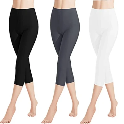 Abbildung von Libella 3er Pack Damen Leggings 3/4 Hose aus Baumwolle Capri mit Hohe Taille bunt Slim Fit Fitnesshose Mehrfarbig 4161 Schwarz Grau Weiß 3XL