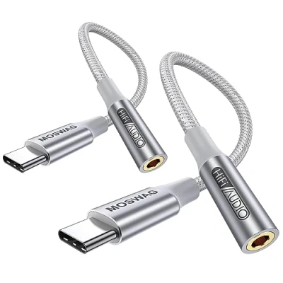 Abbildung von MOSWAG USB Typ C auf 3.5mm Kopfhörer Jack Adapter, Audio Aux Dongle Kabel für Samsung Galaxy S23 S22 S21 S20 Ultra S20+ Note 20 10 S10 S9 Plus, Pixel 4 3 2 XL, ipad Pro und mehr