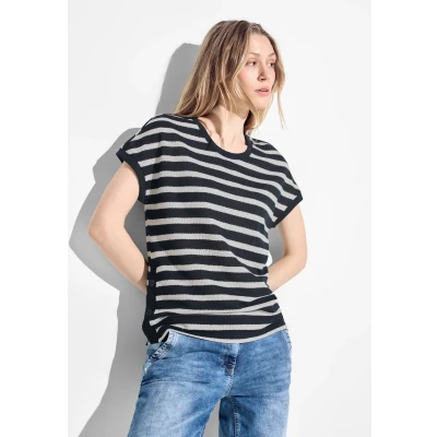 Abbildung von Cecil Gestreiftes Tshirt print, Damen, Größe: Large, Blau