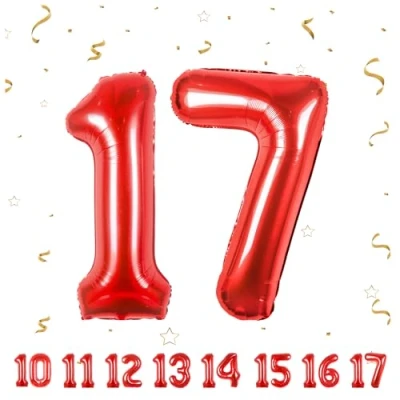 Abbildung von 17 Geburtstag Deko zahlen luftballon jahre Folienballon Rot für 17. Geburtstagsdeko Männer Frauen Ballon Zahl zum fliegt mit Helium 17.Geburtstagsparty 40&quot; 101cm