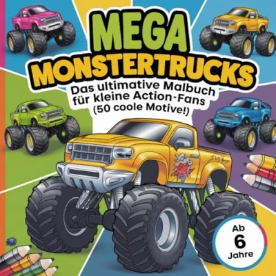 Abbildung von Mega Monstertrucks das ultimative Malbuch für kleine Action Fans (50 coole Motive!)