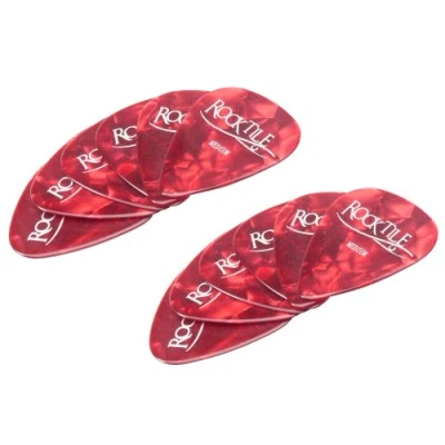 Abbildung von Rocktile Plektren Red Tortoise Medium 12er Pack Stärke “Medium (0,7 mm) Traditionelle Teardrop Form Material: Zelluloid Rot