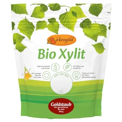 Abbildung von Birkengold Bio Xylit Puderzucker, 350 g Beutel Staubzucker sehr fein aus biologischer Landwirtschaft 40% weniger Kalorien zahnfreundlich ideal zum Kochen und Backen