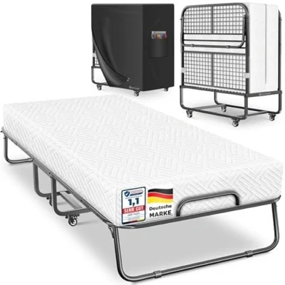 Abbildung von KESSER® Klappbett 200x90cm Gästebett inkl. Matratze aus Memory Schaum &amp; Rollen faltbares Reisebett mit Metallrahmen für Erwachsene belastbar bis 250kg Metallbett Schaumstoffmatratze Cover