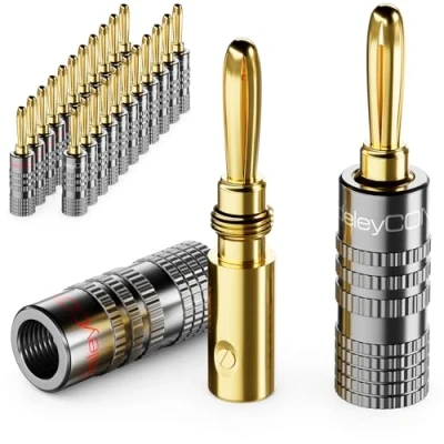 Abbildung von deleyCON 24 Stück Bananenstecker Set Vergoldet Schraubbar für Lautsprecherkabel Boxenkabel 0,75 mm 4,5 &amp; z. B. HiFi Audio Heimkino Receiver Grau