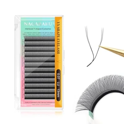 Abbildung von NAGARAKU YY Wimpernverlängerung Lashes Extensions 4D Kreuz Volumen Wimpern Vorgefertigte Ventilatoren Y Eyelash und Quer 12 Reihen Schwarz(0.07 LU Curl 13mm）