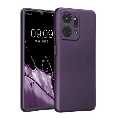 Abbildung von kwmobile Handyhülle kompatibel mit Honor X7a Hülle weiche Silikon Case metallisch schimmernd in Metallic Brombeere