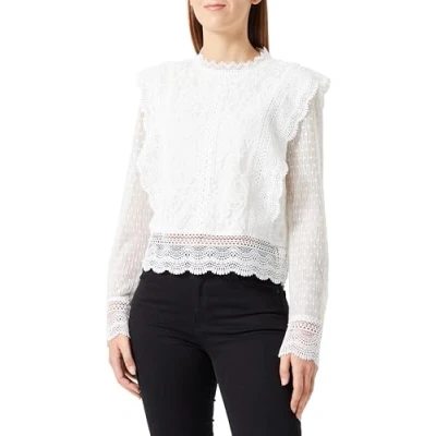 Abbildung von ONLY Damen ONLELIANA KARO LS LACE TOP WVN Bluse, Cloud Dancer, Small