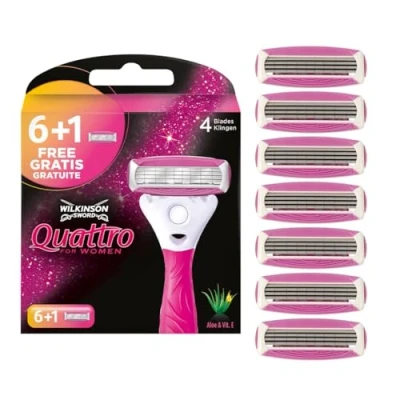Abbildung von Wilkinson Sword Quattro for Women Rasierer, 6+1 Ersatzklingen, 4 ultradünne Klingen für eine gründliche Rasur