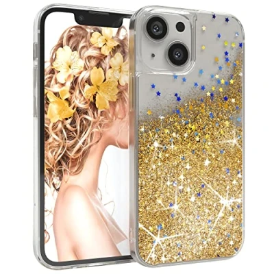 Abbildung von EAZY CASE Hülle kompatibel mit iPhone 13 Mini Schutzhülle Flüssig Glitzer, Handyhülle, Schutzhülle, Back Cover Glitter Flüssigkeit, TPU/Silikon, Transparent/Durchsichtig, Gold