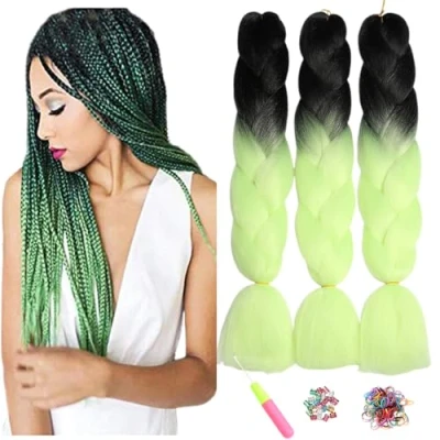 Abbildung von ShowJarlly Kanekalon Kunsthaar Haar, Haar Braids Extension, Ombre Jumbo Braid Haarverlängerung 24&quot;, Zöpfe Box Zum Einflechten Schwarz/Hellgelb#