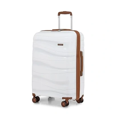 Abbildung von KONO Hartschalenkoffer Mittelgroß Koffer Leicht Hartschale Trolley Reisekoffer mit 4 Rollen und TSA Schloss, 65x46x26.5cm, 70Liter, Zwillingsrollen Polypropylen Rollkoffer (Weiß, L)