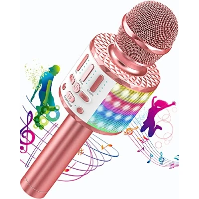Abbildung von Karaoke Mikrofon, Drahtloses Bluetooth Mikrofon Kinder mit LED, Tragbares Maschine zum Singen, Mädchen Jungen Spielzeug Geschenke, KTV Lautsprecher Recorder für Smartphone PC