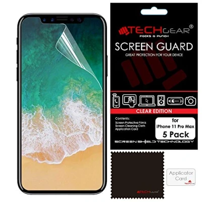 Abbildung von TECHGEAR [5 Stück] Displayschutzfolie für iPhone 11 Pro Max Ultra Klare Schutzfolie Displayschutz mit Reinigungstuch + Applikationskarte kompatibel