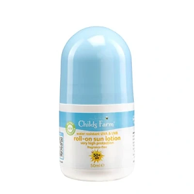 Abbildung von Childs Farm Kids And Baby Sonnenlotion Roll On LSF 50plus Wasserabweisend UVA und UVB Sehr hoher Schutz Geeignet trockene, empfindliche zu Ekzemen neigende Haut 50 ml, Weiß, 1, 85,65 g
