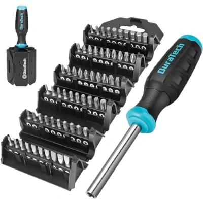 Abbildung von DURATECH Multibit Schraubendreher Set, 60 in 1 Schraubenzieher Cr V Bits mit Schlitz, Kreuzschlitz, Torx, Sechskant, Vierkant, Pozidriv, Bit für DIY, PC, Möbel