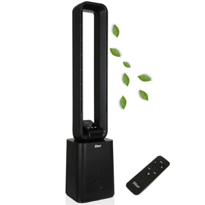 Abbildung von Zilan Turmventilator sehr leise mit Kühlung Standventilator Fernbedienung energiesparend oszillierend Säulenventilator Aircooler Luftkühler Bodenventilator Tower Fan 12 Stufen (Venom Black)