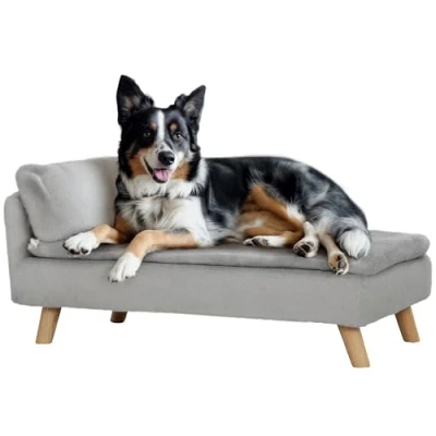 Abbildung von PawHut Hundesofa, Hundebett mit Erhöhtem Design für mittelgroße Hunde, Hellgrau