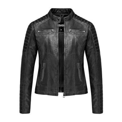 Abbildung von REPUBLIX Damen Echtleder Jacke Biker Zipper Lederjacke RJ 8011 Schwarz XXL