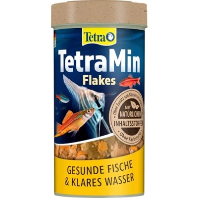 Abbildung von TetraMin Flakes Fischfutter in Flockenform für alle Zierfische, ausgewogene Mischung gesunde Fische und klares Wasser, 250 ml Dose