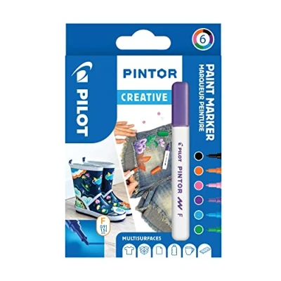 Abbildung von PILOT PINTOR Kreativmarker 6 Stück in F Fun Farben Farbmarker Stifte für DIY Projekte, fast alle Oberflächen, schnell trocknend und gut deckend
