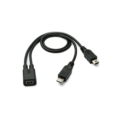 Abbildung von System S USB 2.0 Y Kabel 30 cm Mini B Buchse zu Stecker + Micro Adapter Schwarz