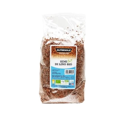 Abbildung von Oltresole Bio Leinsamen 1 kg rohe, ganze und dunkle Samen, reich an Mineralien Ballaststoffen, vielseitig in der Küche einsetzbar, ideale Verpackung für Familien