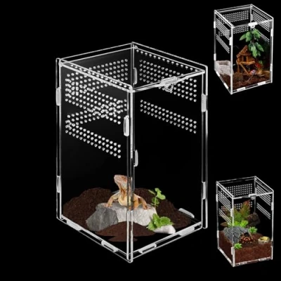 Abbildung von Acryl Terrarium((20cm*12cm*10cm),Mini Terrarium,Springspinne Terrarium,Terrarium Schnecken,Reptilien Fütterungsbox Geeignet für Spinne,Eidechsen,Schnecken,Käfer