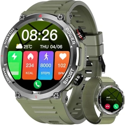 Abbildung von IOWODO Smartwatch Herren mit Telefonfunktion,1,39&#039;&#039; Fitnessuhr Herzfrequenz SpO2 Schrittzähler Schlafmonitor, 100 Sportmodi, IP68 Wasserdicht Aktivitätstracker, Sportuhr für iOS Android, Grün