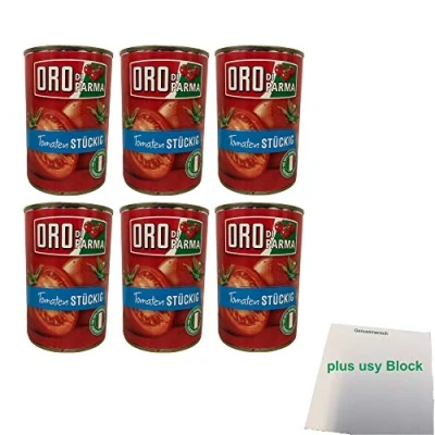 Abbildung von Oro di Parma Tomaten stückig 6er Pack (6x 400g) + usy Block
