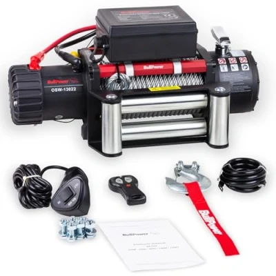 Abbildung von Bullpower Elektrische Seilwinde Offroad 4x4 Motorwinde Seilzug 12V 13000lbs 5900kg OSW 13022 Mattes Design, integrierter Motorkühlung und verstärktem Rahmen