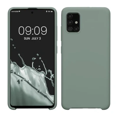 Abbildung von kwmobile Hülle kompatibel mit Samsung Galaxy A51 Silikon Handy Case Handyhülle weiche Oberfläche kabelloses Laden Rainwashed Grün