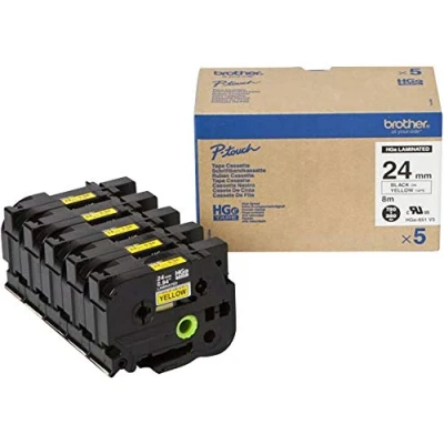 Abbildung von Brother HGe 651v5 (24 mm) Schwarz bis gelb Tape