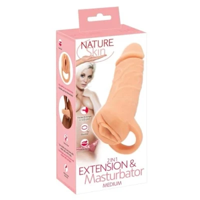 Abbildung von Penissleeve „2in1 Extension + Masturbator“ mit Hodenring