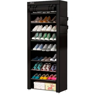 Abbildung von edihome, Schuhregal, Stoff mit 10 Ebenen, (58 x 28 162 cm), Schuhaufbewahrung, staubdichtem Überzug, Schuhschrank, Sportschuhe, Schuh Organizer, für High Heels (Schwarz)