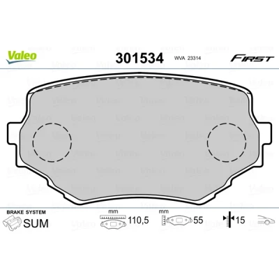 Abbildung von VALEO 301534 Bremsbelagsatz Vorderachse exkl. Verschleißwarnkontakt ohne Anti Quietsch Blech SUZUKI: Grand Vitara 1 SUV, I SUV Cabrio