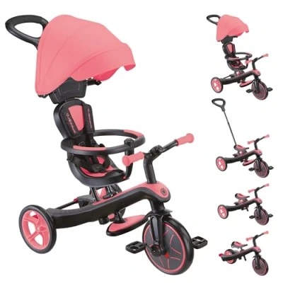 Abbildung von GLOBBER Explorer Trike 4in1 Pro in Coral Pink Dreirad, Laufrad und Kinderwagen 10/8,5 Zoll TPR Sitz höhenverstellbares Kinderfahrzeug
